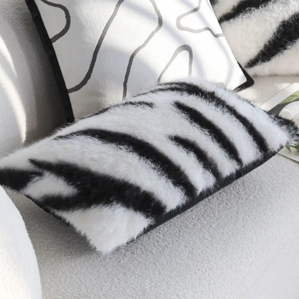 Zebra Print Faux Fur Pillow Cover - Pillow Bay